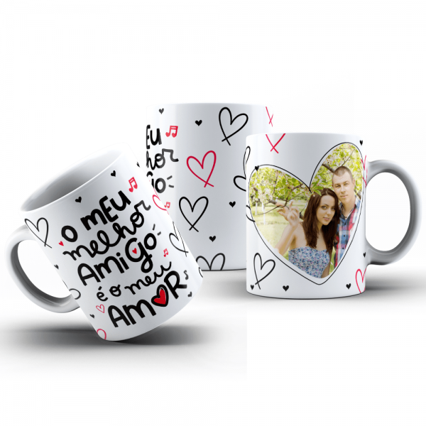 Caneca Porcelana Personalizada com sua ideia Alças Brancas e