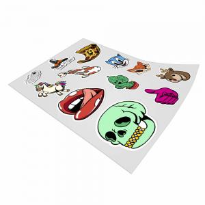 Adesivo DTF UV - Folha Dtf uv A4 - Área de Impressão 21x29cm 4x0 - Colorido Frente / Verso sem Impressão  Semi Corte Personalizado 